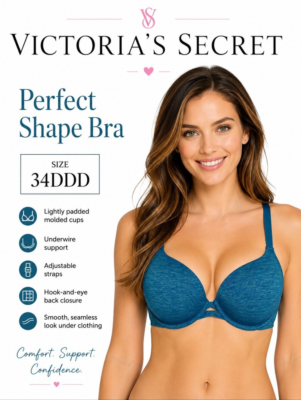 Victoria's Secret Perfect Shape Bra – 34DDD – Blue/Teal Heathered